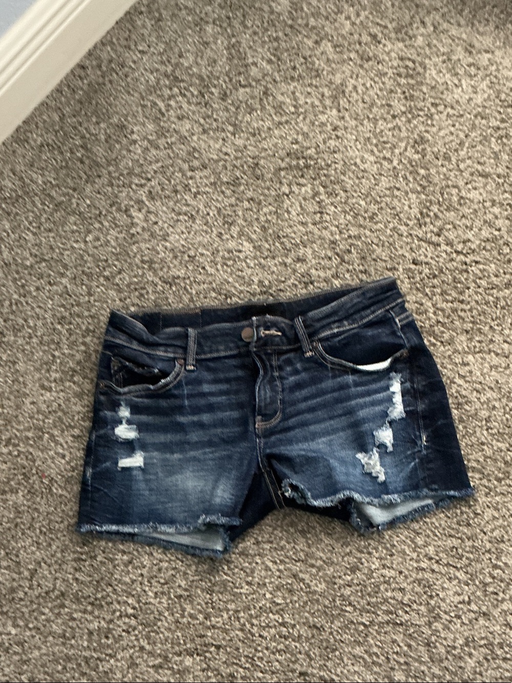 Buckle black Dark Blue Distressed Denim Shorts